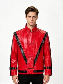 1pc Mike Top Halloween Costume Performance Outfit Red Leather Jacket Cosplay Role Play - Red - View 2