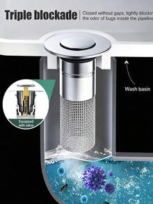 1/2/3 Packs Stainless Steel Pop-Up Sink Drain Stopper With Removable Filter Basket, Fits Bathtub/Shower Drain Cover, Collects Hair, Easy Snap-In Replacement Plug To Clear Clogs (No Chemicals/Easy To Clean) Prevents Clogs And Jewelry Loss - Multicolor - View 4