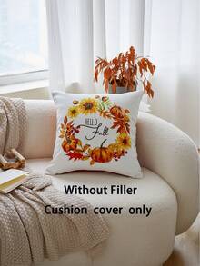 1件感恩節花環南瓜刺繡枕套,Hello Fall 感恩節枕套,適合室內裝飾,感恩節裝飾,四季通用枕套,不含枕芯 - 彩色 - 查看 3
