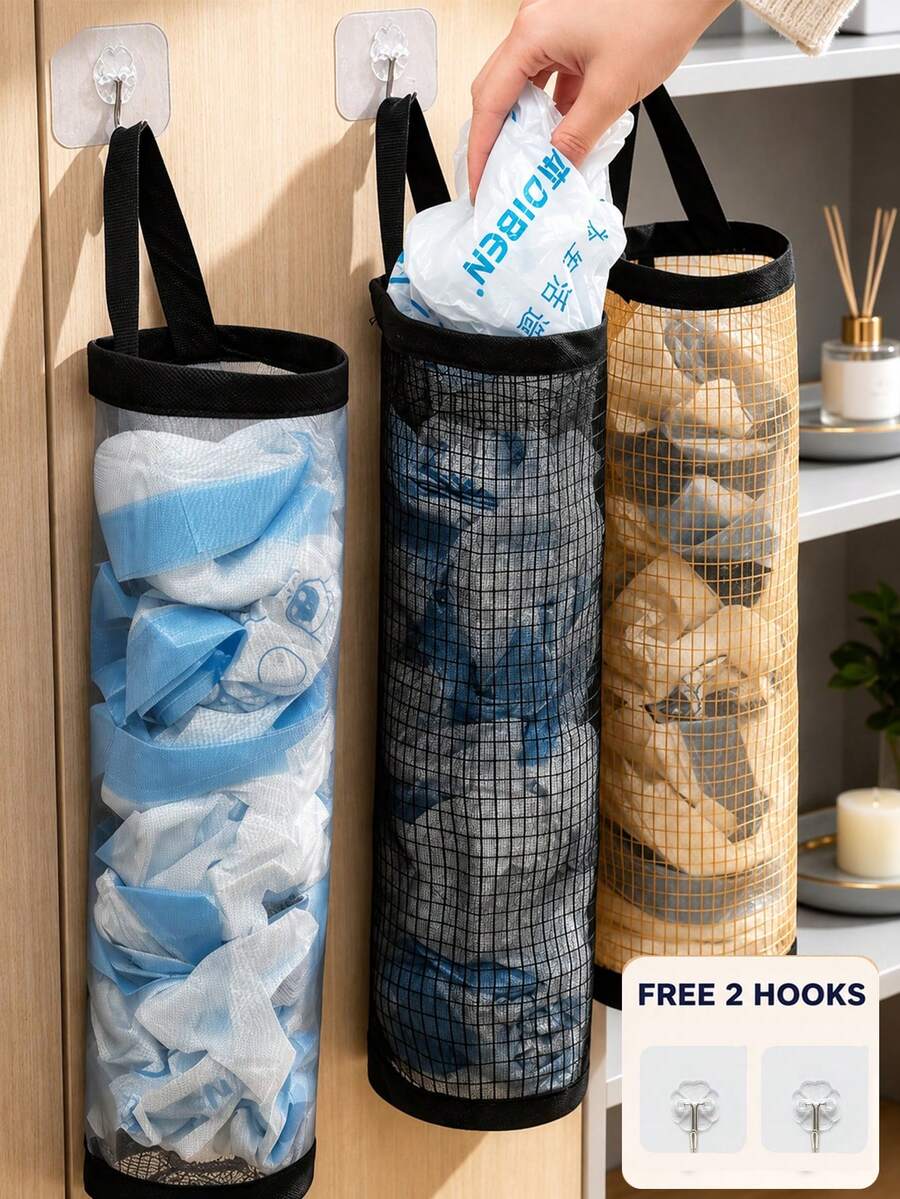 1/2 Set Plastic Bag Storage Rack, Suitable For Kitchen, Behind Door Storage, Kitchen Organization, Kitchen Essentials, Kitchen Accessories, Bathroom Accessories, Home Kitchen Tools, Kitchen Decor, Housewarming Gift - Multicolor - View 1