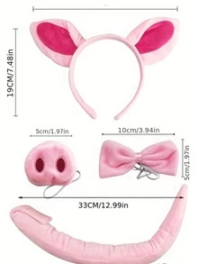 1pc/2pcs/4pcs Cute Pig Costume Set, Includes Ears, Tail, Nose And Bow Tie - Perfect For Role Play And Parties, Ideal Choice For Halloween, Christmas And Easter - Multicolor - View 5