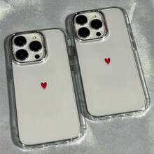 1pc Rose Red Heart Pattern Personalized Cute Design High-End Transparent Full Coverage Lens Protective TPU Simple Phone Case Compatible With Iphone 17, 16, 15, 14, 13, 12, 11, Pro Max, XS, XR, XS Max Anti-Fingerprint Protective Case - Clear - View 5