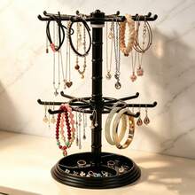 Translucent Double-Layer Rotating Jewelry Storage Rack, Suitable For Bracelets, Necklaces, Pendants, And Also For Storing Hair Clips, Headbands, Hair Accessories And Similar Items For Women - Multicolor - View 10