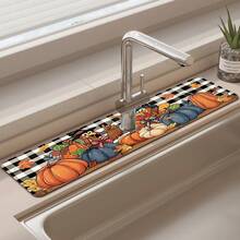 1pc Thanksgiving Multi-Color Pumpkin Pattern, Non-Slip Faucet Splash Guard, Bathroom Faucet Splash Pad, Mud Guard, Moisture-Proof Non-Slip Faucet Mat, Kitchen Countertop Accessory. Protect Your Kitchen Countertop, Thanksgiving Halloween Autumn Decoration Supplies. - Multicolor - View 5
