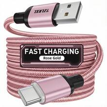 Tzlrxl 快充 USB 轉 USB-C 數據線－高級尼龍編織充電與數據同步線，相容 Type-C 手機 - 玫瑰金 - 查看 9