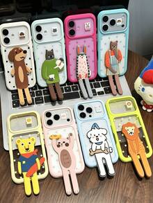 1PC 3D Soft Cute Dog Cat Rabbit Lion Bear Pattern Long Leg Animal Built-In Stand Hard Shell Phone Case Compatible With IPhone17/17Pro/17ProMax/16/16Pro/16ProMax/15/15Pro/15ProMax/14/14Pro/14ProMax/13/13Pro/13ProMax, Full Body Anti-Drop Protection, Horizontal And Vertical Stand For Watching Movies And Reading - Baby Blue - View 3