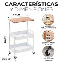 Carrito de Almacenamiento Organizador con Mesa Auxiliar Organizador de Metal 2 Niveles Carrito de Servicio para Cocina Carrito Multifuncional con Ruedas - blanco - Ver 3