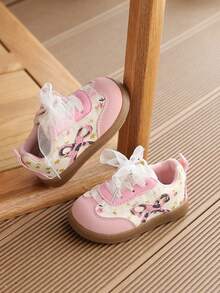 1 Pasang Sepatu Sneakers Putri Baru Musim Semi/Musim Gugur untuk Anak Perempuan, Sepatu Latihan Bertali Gaya Korea, Sepatu Sol Lembut untuk Balita - Berwarna merah muda - View 1