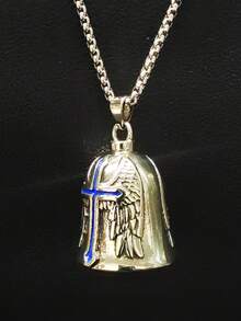 AD Angel Stainless Steel Exorcism Bell, Vintage Punk Riding Decoration Bell, Light Gray Universal Modification Accessory, Suitable For Motorcycles, Bicycles, Blue Cross - Blue Rubber Cross - View 3