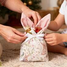 10pcs Easter Bunny Gift Bags Rabbit Ears Velvet Pouches Candy Cookies Easter Egg Packaging Bag Easter Party Decorations - Green 10pcs - View 5