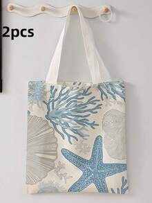 1pc Ocean Print Shoulder Tote Bag, Soft Foldable Large Capacity, Suitable For Carrying Books, Groceries And Daily Use, For Students And Women, Cute And Practical, Perfect For Daily Commute Or Gift - Multicolor - View 7