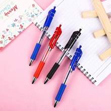 Set 9 buah berisi 5 pulpen gel merah yang dapat ditarik + 4 isi ulang merah, ujung peluru 0,5 mm, pulpen tanda tangan dengan tulisan halus, tahan aus, kapasitas besar, berbahan dasar air, alat tulis kantor dan pelajar. - 5 pulpen tombol tekan merah + 4 isi ulang pulpen - View 4