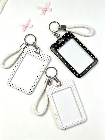 Fashionable Personalized Polka Dot Pattern Retractable Card Holder/Keychain Pendant/Bag Charm, Student ID And Transit Card Protective Case, Suitable For Office Workers And Students Daily Use