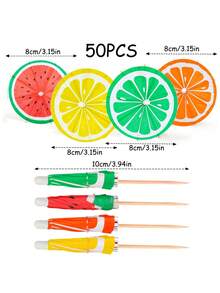 50pcs Fruit Pattern Cocktail Umbrella Picks, Party Cupcake Toppers, Fruit Toothpicks For Festive Celebrations, Every Celebration, Birthdays, Weddings And Beach, Tropical Themed Party Decorations, Kitchen Supplies. - Multicolor - View 3