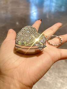1 buah Kotak Penyimpanan Kosmetik Rhinestone Buatan yang Sangat Menarik dan Berkilau dengan Gantungan Kunci, Organizer Perhiasan Portabel, Dispenser Pil & Vitamin, Hadiah Kreatif - Perak - View 7