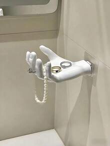 1pc Hand-Shaped Wall-Mounted Jewelry Storage Rack, Creative Palm Design Soap Dish, Suitable For Bathroom, Bedroom, Vanity - Multicolor - View 4
