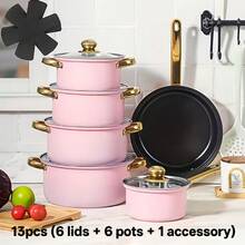 13-Piece Non-Stick Stainless Steel Cookware Set - Includes 6 Pots (Frying Pan, Saute Pan, Deep Fryer, Milk Pot, Stew Pot, Saucepan), 6 Matching Lids & 1 Utensil; Oven- Design, Dishwasher-Friendly, Compatible With Gas, Electric, Ceramic & Inductio - View 3