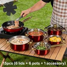 13-Piece Non-Stick Stainless Steel Cookware Set - Includes 6 Pots (Frying Pan, Saute Pan, Deep Fryer, Milk Pot, Stew Pot, Saucepan), 6 Matching Lids & 1 Utensil; Oven- Design, Dishwasher-Friendly, Compatible With Gas, Electric, Ceramic & Inductio - View 5