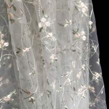 50cm / 1碼 / 3碼 / 5碼 淡杏色透明薄紗，精緻桃色雛菊與葉藤刺繡，柔軟百褶網布，適合田園風中長款疊層裙、新娘面紗飾邊與DIY髮飾 - 網紗花朵 - 查看 20