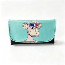 1PC Street Style Bored Ape Smoking Accessories Clutch Bag, 6 Colors PU Leather Flexible & Durable, Layered Storage Design With Zipper Compartments And Card Slots, Macaron Base Colors With Quirky Ape Pattern, Portable Pocket-Sized Universal - 1PC - View 10