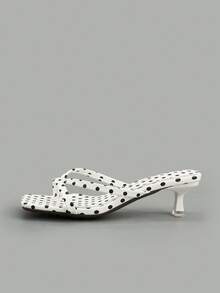 Women's 2025 Fashion Versatile Comfortable Thong High Heel Sandals With Solid Color Stone Texture (Random Stone Texture Cut) - White - View 4