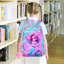 3pcs Kids Girls Zipper Closure Lightweight Backpack Set With Handbag & Pen Pouch For School Daily Use - Pink - View 7