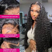 Uveous 13x4 Lace Front Wigs Human Hair 30 40 Inch JerryCurly HD Transparent Lace Front Wigs Human Hair Pre Plucked Natural Color 200 Density With Baby Hair For Women - 黑色 - 查看 8
