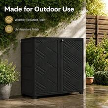 Outdoor Storage Cabinet Waterproof Resin Deck Storage Box Organizer Unit With Adjustable Metal Shelf Double Doors Upright Tool Cabinet For Garden Patio Pool Porch Garage Grey Black 1 Pack - Black-0shelf - View 4