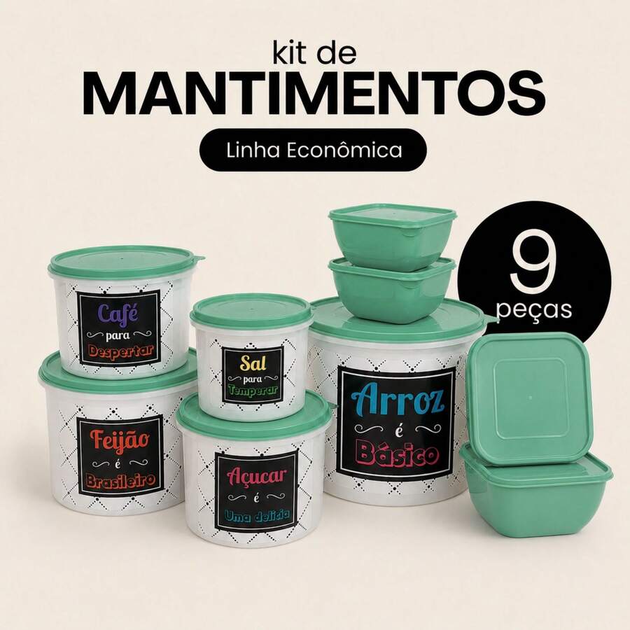 Kitchen Supplies Set Kit ECONOMIC LINE - 5 Supplies + 4 Square Jars 500 ML TPW Line - TPW Hijau Mint - View 1