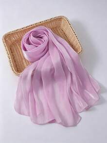 1PC Natural Solid Color Muslim Hijab, Island Shiny Silk Long Scarf, Arabic Scarf Thin Breathable - Taro Purple - View 2