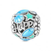 1pc S925 Sterling Silver Ocean Theme DIY Pendant Bead, Sea Turtle, Octopus, Shell, Starfish Multiple Styles, Transparent Blue Enamel With Colorful Zirconia Inlay, Comes With Gift Box, Suitable For Bracelet And Necklace Assembly, Fresh Summer Beach Style Versatile Silver Jewelry Accessory - Multicolor - View 15