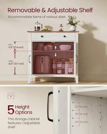 Rustic White & Honey Brown Farmhouse Sideboard Buffet Storage Cabinet Built-In Single Drawer With Detachable Drawer Divider, Freely Adjustable Inner Shelf & Reserved Cable Hole Multi-Purpose Coffee Bar Station For Kitchen Dining Room Entryway Home Be - Rustic White and Honey Brown - View 5