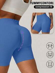 Shorts de cintura alta con control de abdomen, shorts de ciclismo con levantamiento de glúteos fruncido oculto, shorts tipo bóxer de talla grande para mujer con ajuste ceñido, shorts deportivos de fitness con cintura ajustada y moldeadora en color negro - Azul - Ver 6