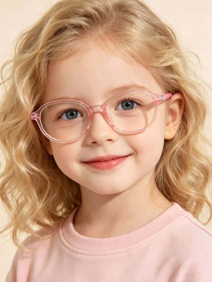 1 Pair Kids Cute Oval Frame Blue Light Blocking Clear Glasses, Suitable For Daily Reading, Outings, Gifts, Transparent Glasses Back To School Accessories, Casual, Suitable For Boys And Girls, Daily Life, Reading, Watching TV, Playing Games And Phones, Transparent Lens Eye Protection Fashion Glasses, Photography Props, Daily Outfit Decoration. - Clear - View 1