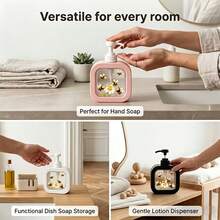 Creative Bathroom Dispenser With Hand Pump - 5 Cute Cartoon Bees Playing Around Daisies, Warm Healing Design, Suitable For Bathroom, Kitchen, Sink - Fits Soap, Hand Wash, Body Wash And More - Creative Lotion Bottle - Multicolor - View 8