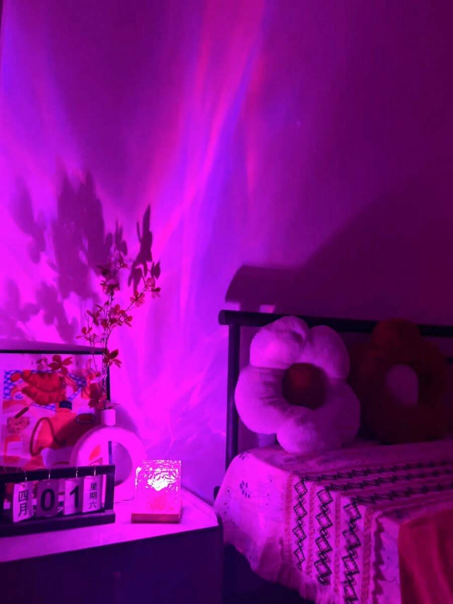 1pc 16-Color Water Ripple Projection Night Light, Glowing Cube Crystal Lamp With Touch/Remote Control, Suitable For Home Office, Bar Environment, Underwater Night Scene Decoration, Atmosphere Decorative Light - 彩色 - 查看 1