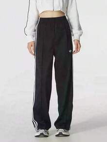 Adidas Women's Wide-Leg Casual Sweatpants Knit Breathable Straight-Leg Pants - Black and White - View 4