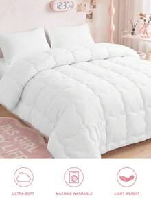 HONEYMOON Wavy Grid Quilted Down Alternative Comforter Set(1 Comforter+2 Pillowcases), Soft And Breathable, Pillowcase Without Filler, Twin Full Queen King Size Suitable For Households And School Dormitories, White - White - View 6