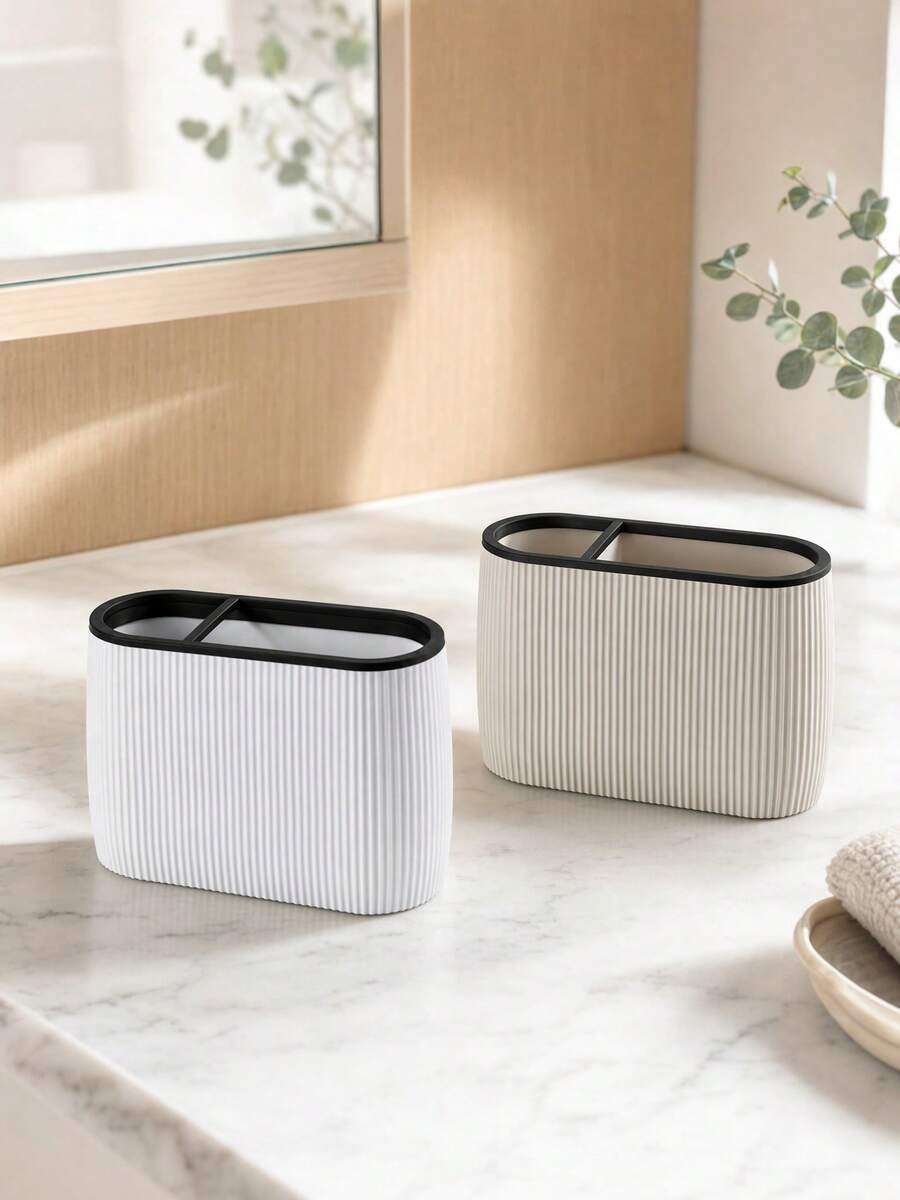 1pc Ribbed Toothbrush Holder, 2-Slot Bathroom Countertop Storage Rack, Suitable For Toothbrush And Toothpaste - Multicolor - View 1