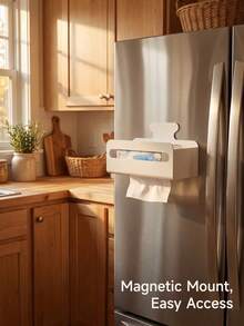 White Magnetic Paper Towel Holder: Strong Magnetic Adsorption On Metal Surfaces, No Drilling Required And No Damage To Walls, Suitable For Kitchen Refrigerator Side, Bathroom Sink, Bedroom And More, Bottom Opening For Easy Access - Multicolor - View 11