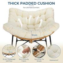 Rattan Rocking Chair, Egg-Shaped Rocking Chair, Oversized Rocking Armchair With Thick Removable Cushion And Metal Frame, Load Capacity Of 150kg, Lounge Chair For Garden, Balcony, Living Room - 原木色+米色墊 - 查看 3