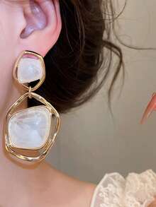 Retro Geometric Square Resin Earrings For Women - Unique, Small-Scale, And Stylish Ear Accessories For Women - Multicolor - View 2