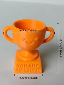 1 Mini Cute Smiling Face Trophy - Novelty Gift Printed With "You're Awesome" - Collectible Figurine For Desks, Offices And Positive Encouragement - Orange - View 3