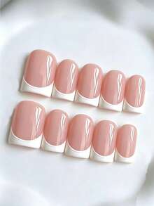 Shecass 10pcs High-Quality Square Handmade Nail Patches Black French Nude Wearable Nails Short Nails Y2K Style Summer Daily Wear Graduation Travel Vacation Gift Suitable For Parties, Music Festivals, Back To School Season - Multicolor - View 8