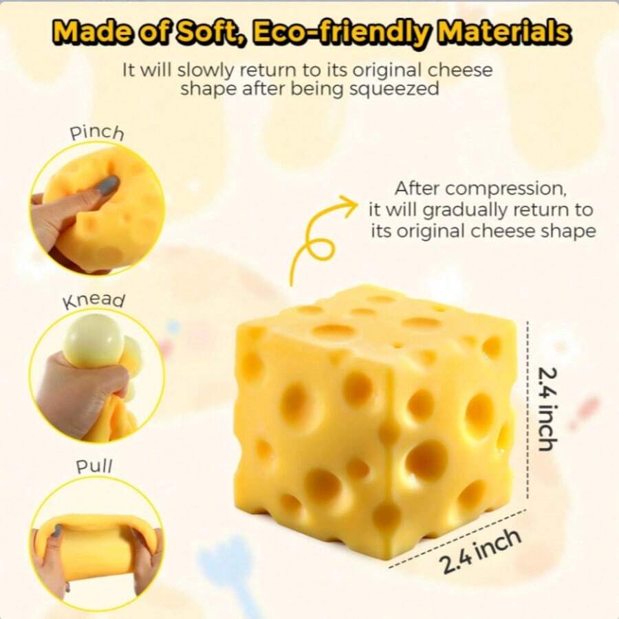 1 Peça Brinquedo de Apertar de Queijo Amarelo Claro com Óleo de Coco e Creme de Queijo, Textura de Massa Macia, Brinquedo de Alívio de Estresse Silencioso, Brinquedo de Rebote Lento, Brinquedo de Rebote Lento de Manteiga, Formato de Queijo, Brinquedo de Rebote Lento Squishy, Brinquedo Fidget, Rebote Lento, Alívio de Estresse, Bola de Apertar, TPR Macio, Som de Crocância, Alívio de Ansiedade, Brinquedo Sensorial, ASMR, Decoração, Presente, Squishies, Squishy, Halloween, Squishys, - Multicolorido - Visão 1