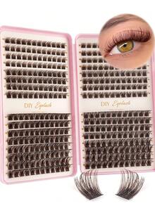 384 Clusters Single Stem False Eyelashes, Eyelash Storage Book, Cluster False Eyelashes, DIY Eyelash Extensions, Brown Natural Style Cluster False Eyelashes, DIY Eyelash Extension Kit (Includes Adhesive And Setting Liquid), 8-16mm C Curl, Suitable For Beginners Single Cluster Eyelashes, Essential Item, Long-Lasting Makeup Effect - Multicolor - View 3