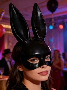 1pc Glossy Black & White Rabbit Mask, Suitable For Nightclub Dress-Up, Halloween Party And Other Occasions - Multicolor - View 8