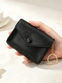 極簡風零錢包 便攜式零錢袋 柔軟荔枝紋 多功能大容量零錢與卡片收納包 卡夾錢包 - 彩色 - 查看 5