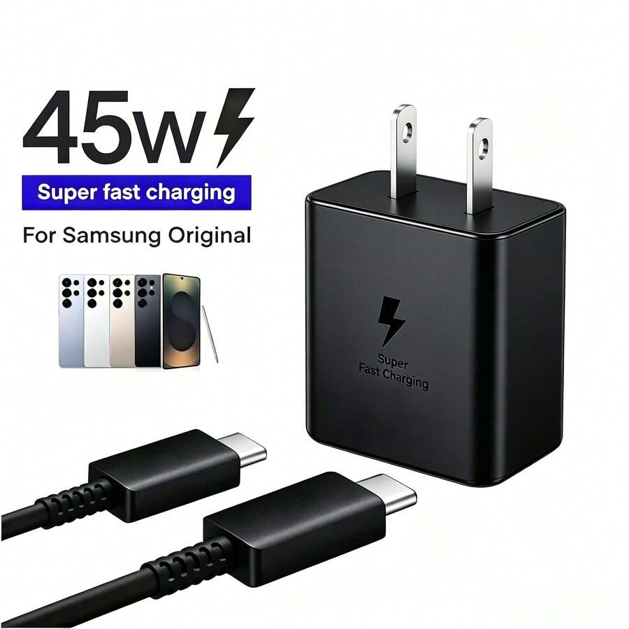 Fast Charging US Plug Type A 110-127V 45W Super Fast Type-C Wall Charger Compatible With 3.3ft/6.6ft C-C Data Cable Compatible With Samsung S26/S25/S24/S23/S22 And 17/16/15 Series Ideal For Home Office Travel Valentine's Day Gift