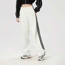 Adidas Celana rajut kasual sporty wanita model lurus dengan tiga garis, nyaman dan serbaguna. - Putih/Hitam - View 2